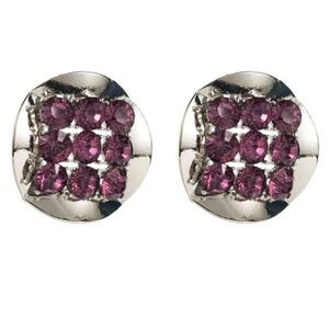 New ZARA  Exaggerated silvertone circular statement earrings with purple rhinest